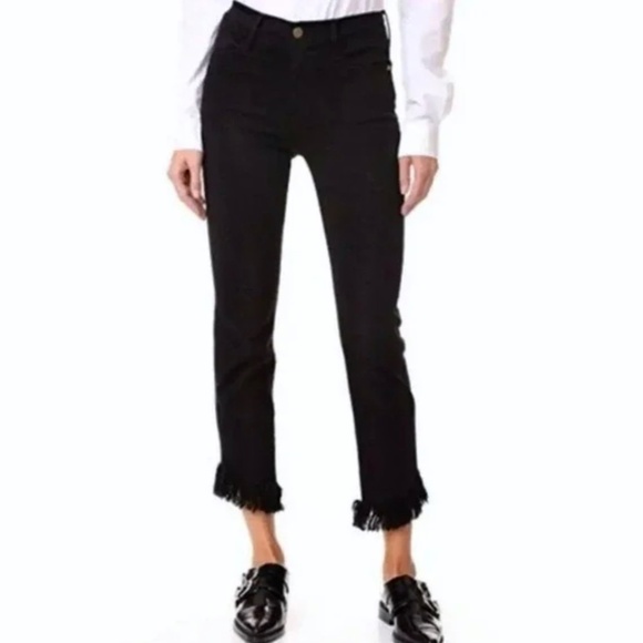 FRAME DENIM Le High Straight Shredded Raw Hem in Noir Size 29 - Picture 1 of 12